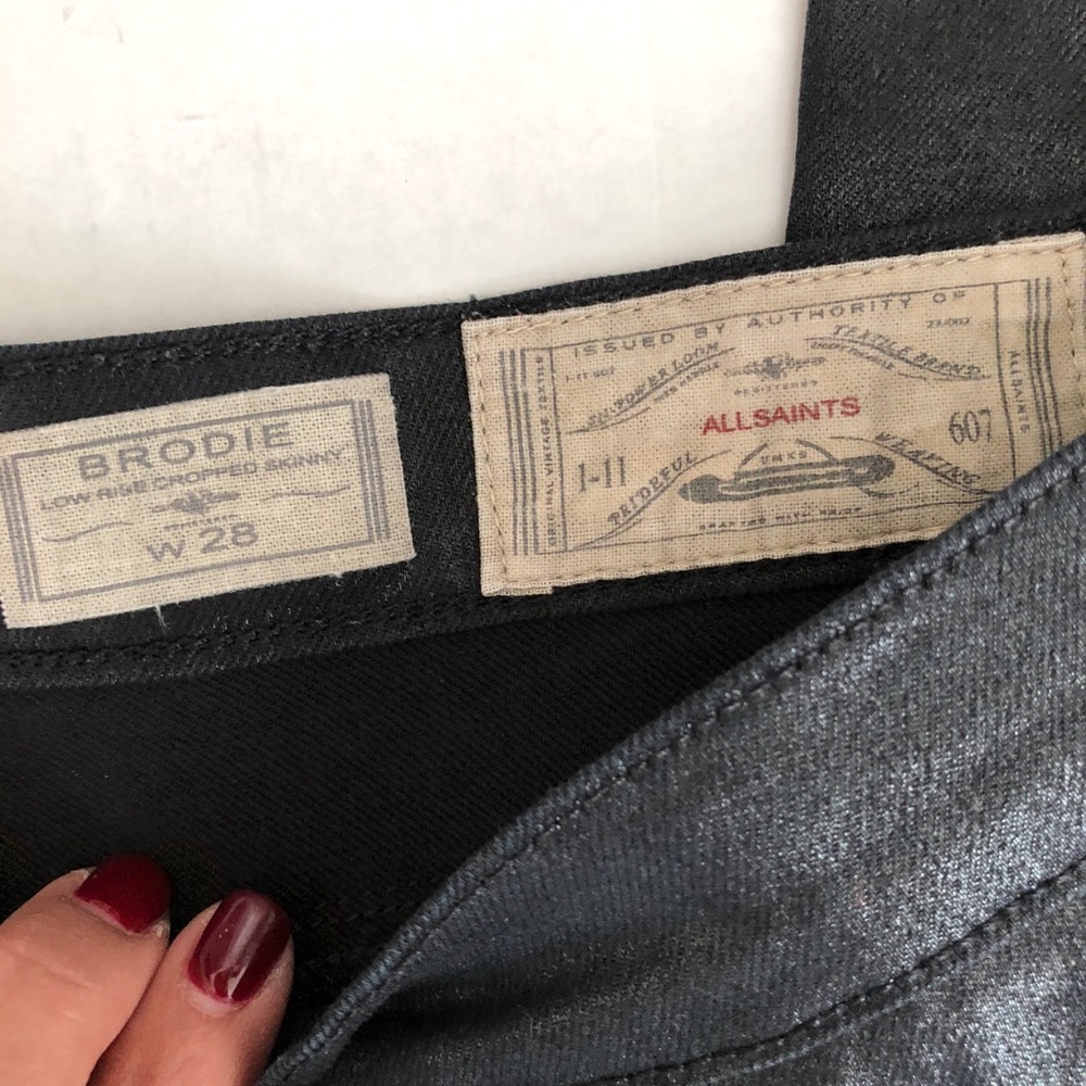 -SOLD- All Saints Brodie Petrol Wax Coated Jeans - Picture 5 of 8